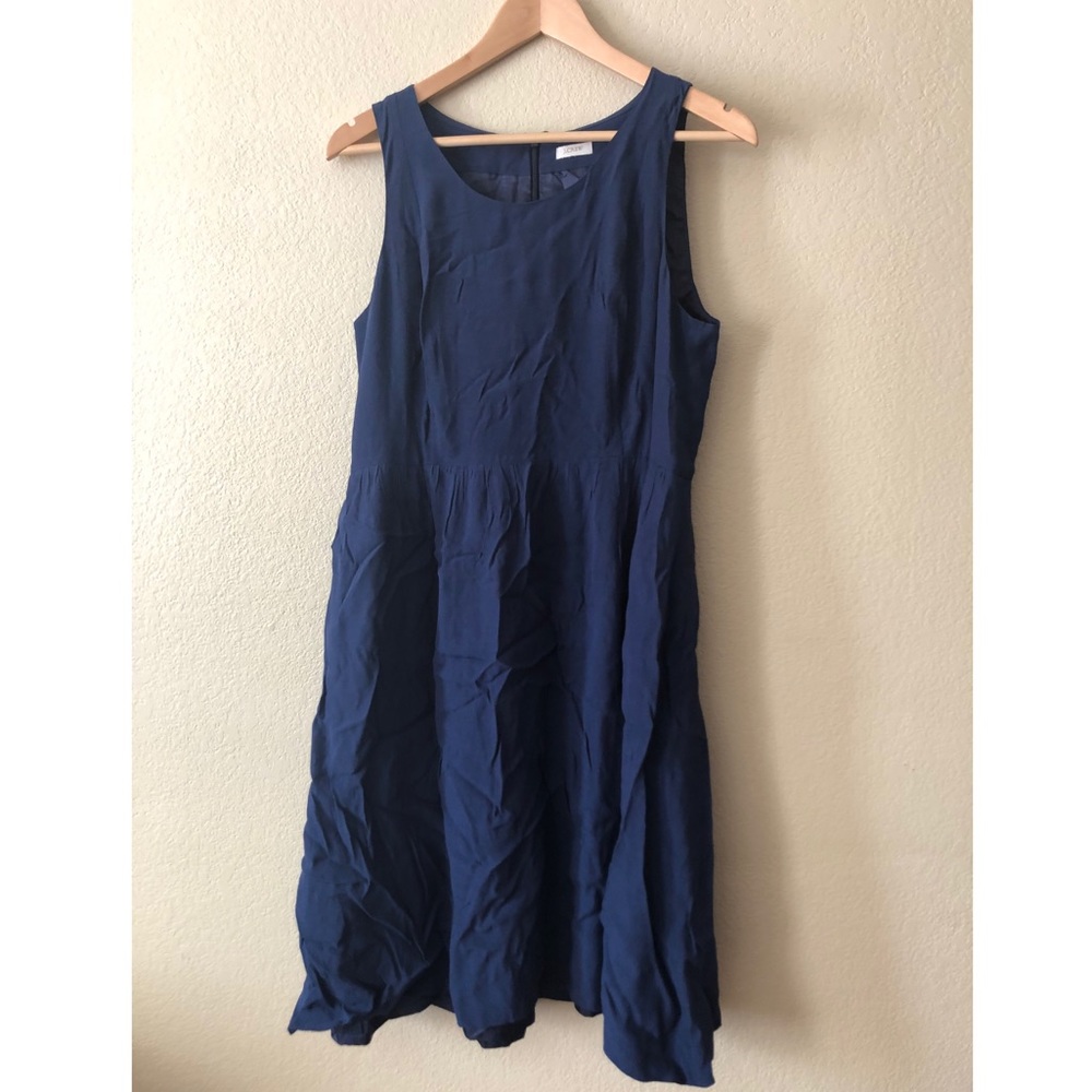 Navy JCrew sleeveless dress.